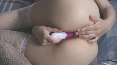 Lustful anime girl prono hd in a bandage with chains plays with a vibrator ass
