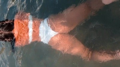 Beach Girl With Big Ass Rides tiny blonde anal Strange Cock Until He Cums Inside
