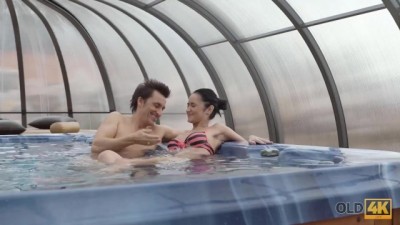 Sultry Young Thing Gets Pounded by Experienced Old Stud in His Private Pool (+18)